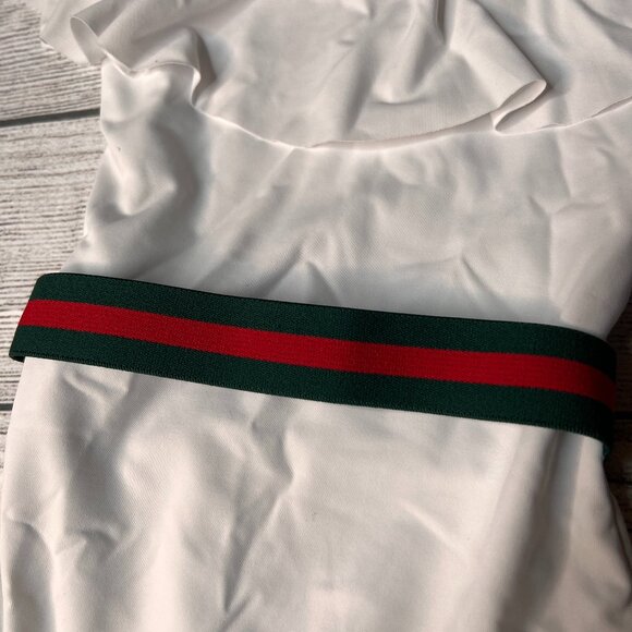 Stella Cove NWT Girls White Ruffle Red Green Fixed Belt One Piece Swimsuit Sz 2Y - Picture 3 of 3